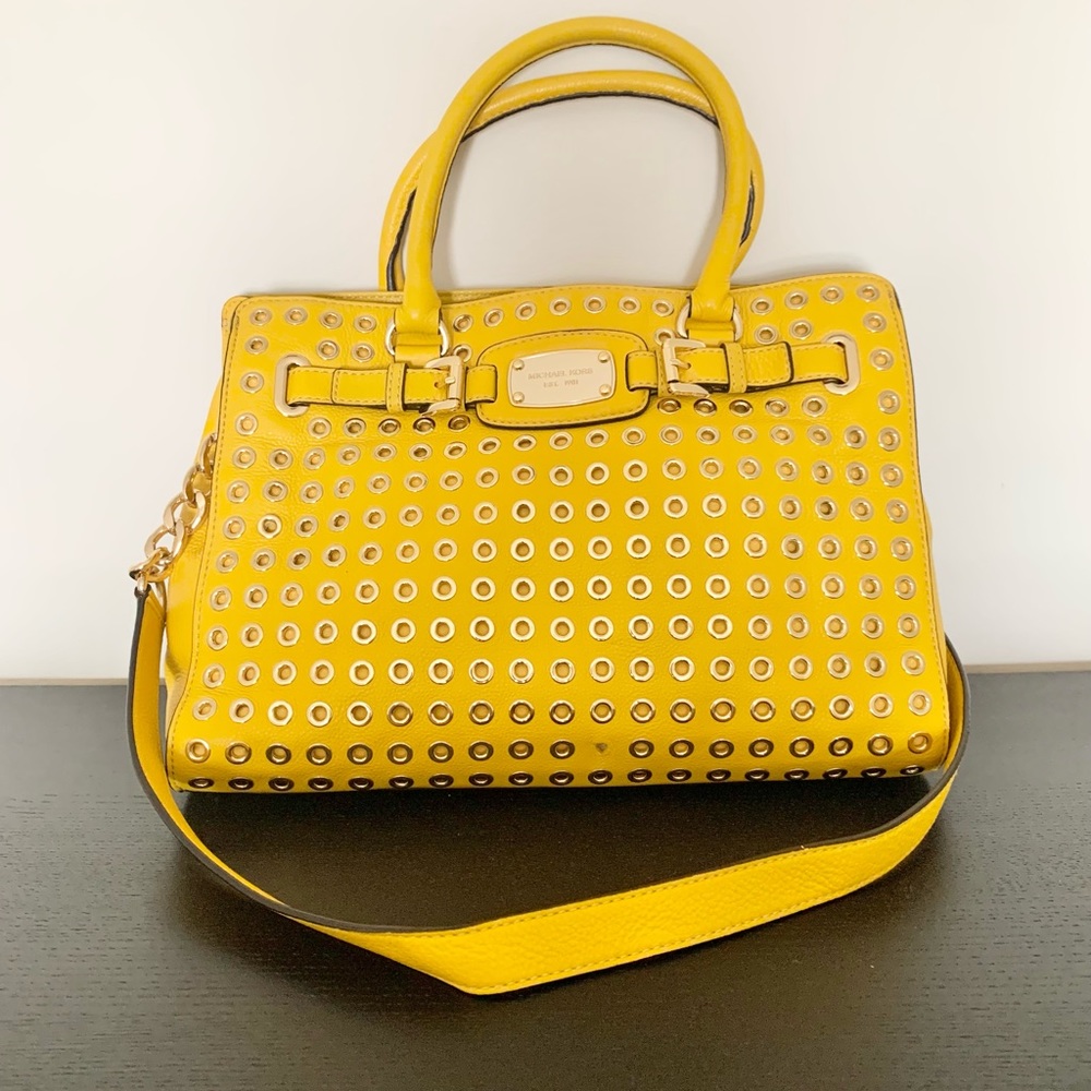 Michael Kors Yellow Grommet Leather Bag Purse Tote Handbag with Strap